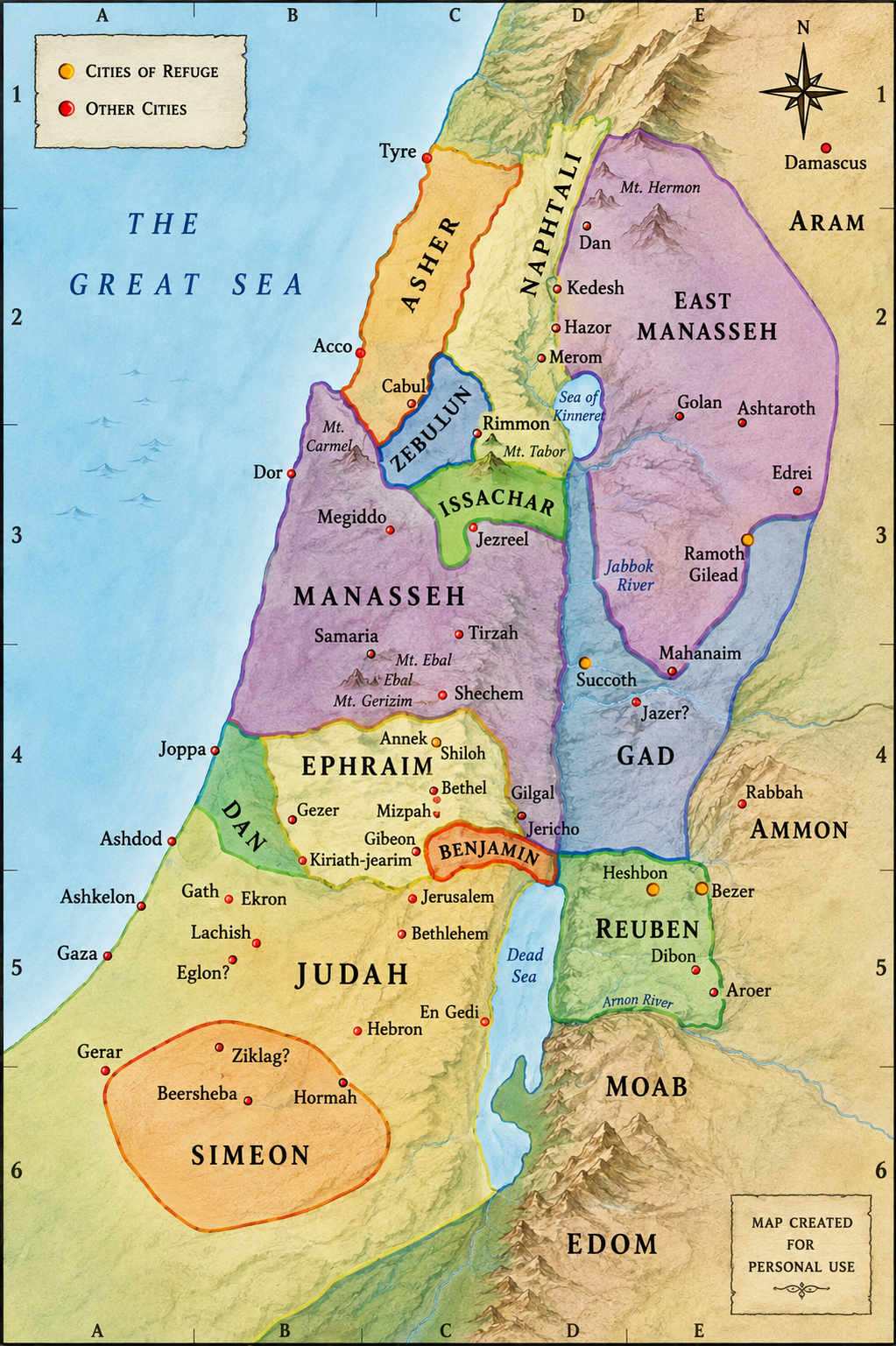 Map of the tribes of Israel showing Zebulun landlocked and Asher along the coast